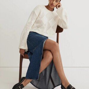 Madewell Sweater Diamond Stitch Crewneck Crop Cream Small EUC